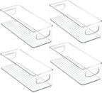 mDesign Small Plastic Bathroom Storage Container Bins with Handles for Organization in Closet, Cabinet, Vanity or Cupboard Shelf, Accessory Organizer for Hair Tools - Ligne Collection - 4 Pack - Clear