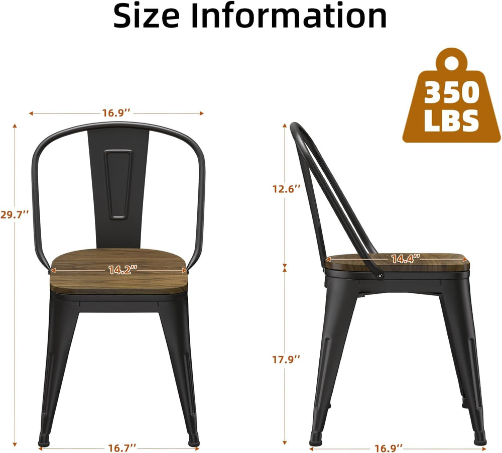 18 Inch Dining Chairs Set of 4, Farmhouse Metal Chairs with High Back and Woo...