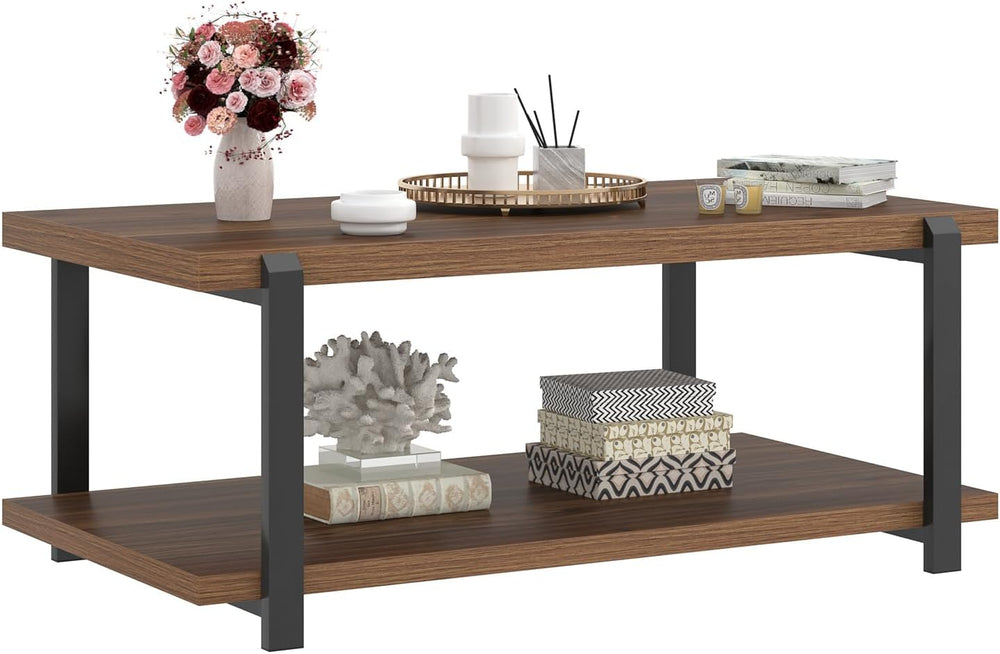FOLUBAN Modern Coffee Table with Storage Shelf, Rustic Wood Center Table for ...