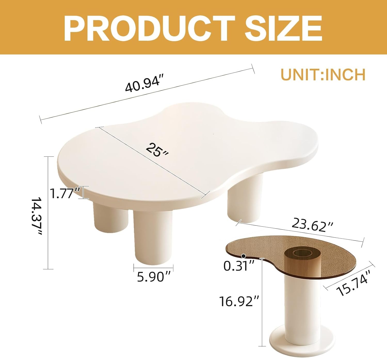 Modern Nesting Coffee Table Set of 2 Irregular Cloud Shape Cream White Center Table Space Saving eAccent Tables for Living Room Apartment Bedroom Office Minimalist Decor