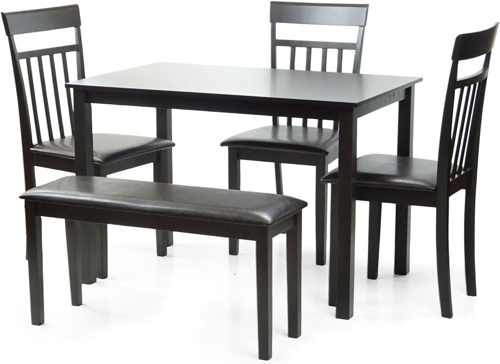 Dining Kitchen Solid Wooden Stained Bench Padded Seat Espresso Black Finish