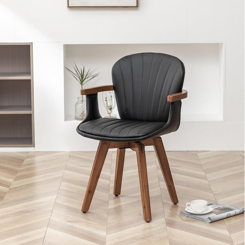 LUNLING Swivel Dining Room Chairs Set of 2 Mid Century Modern Black Faux Leat...