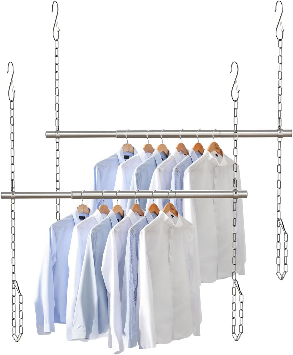 Hanging Closet Rod, Adjustable Width and Height Closet Rods Extender, 17-40inch Heavy-Duty Stainless Steel Bar, Space-Saving Closet Rod Hanging Clothes, 2Pack(Silver)