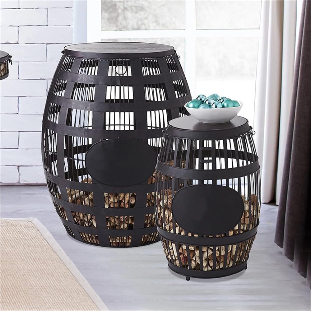 Metal Barrel Side Table with Storage, Wine Cork Holder Display, Whiskey Barre...