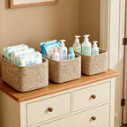 Small Cotton Rope Basket – Storage Bin for Organizing (10.6" x 6.7" x 6.7"), Bathroom Storage Basket for Shelf, Counter & Closet（Beige）