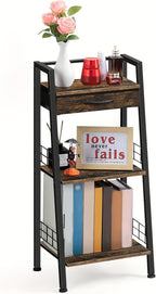 3-Tier Bathroom Ladder Shelf with Drawer, Bathroom Floor Storage Shelf, Freestanding Tower Shelf Ladder Bookshelf for Living Room, Bedroom