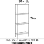 14" Deep x 30" Wide x 74" Height Wire Shelving Kit | 4-Tier | NSF Commercial Storage Rack Unit