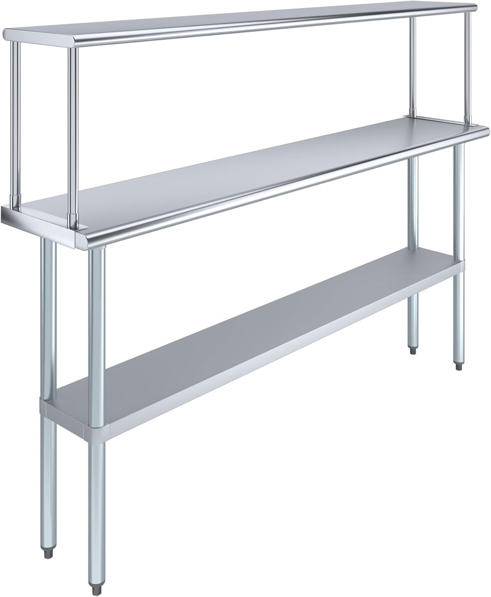 Stainless Steel Work Table with Wide Single Tier Overshelf | Metal Kitchen Pr...