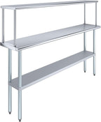 Stainless Steel Work Table with Wide Single Tier Overshelf | Metal Kitchen Prep Table & Shelving Combo (14" x 72" Work Table + 12" Overshelf)