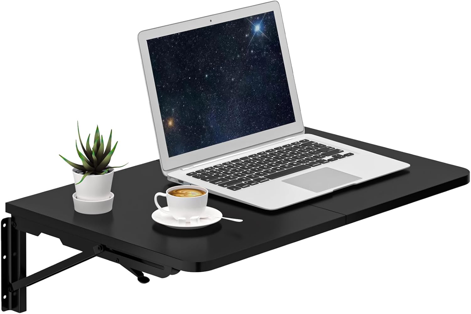 TEAMIX Wall Mounted Folding Table, Black Floating Desk for Small Spaces Laundry Shelf with Heavy Duty Brackets Floating Desk for Garage, Utility Room, Kitchen, Laundry Room