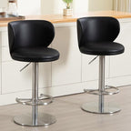 Stainless Steel Bar Stools,Grade Modern Leather Bar Chair with Backrest,Swivel Adjustable Height for Kitchen Counter and Dining Room (Black Leather-1pc)