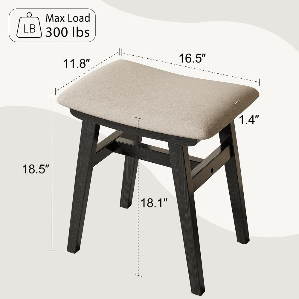 Muwuele Solid Wood Vanity Stool, Compact Makeup Chair with Saddle Cushion, Li...
