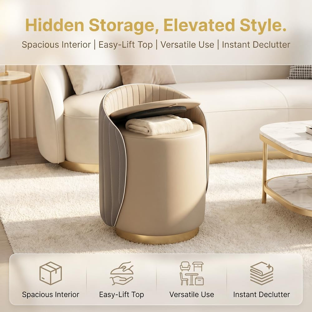 Luxury Vanity Stool with Storage, 360° Swivel Vanity Chair with Back, 400lbs ...