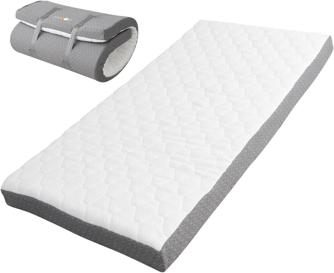EMOOR Japanese Futon Mattress Roll-Type Relax-2 Twin, High-Resilience Removable & Washable Cover Guest use Tatami Floor Sleeping Space-Saving Minimalist