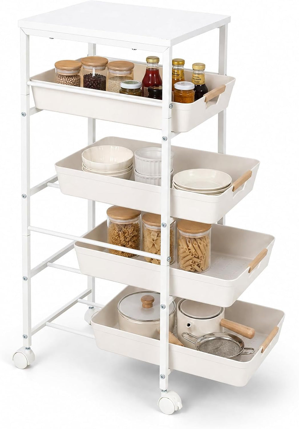 Garvee 5-Tier Slim Rolling Storage Cart, 12.6" Wooden Top Narrow Kitchen...