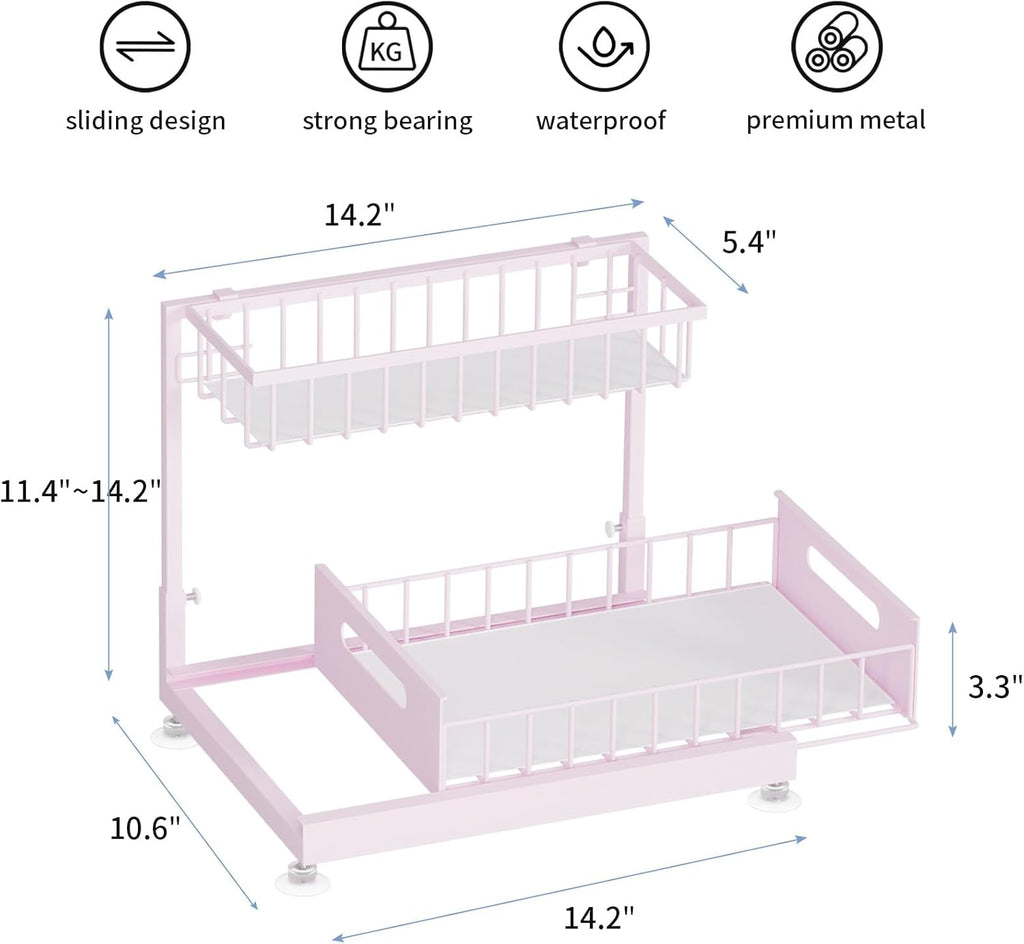 Under Sink Organizer Storage 2-Tier Premium Metal Pull-Out Racks, Height Adjustable, Easy Installation | Kitchen & Bathroom Organizers Pack of 1