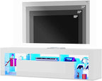 63" Floating High Gloss LED TV Stand for 75" TVs, Wall-Mounted Entertainment Center, Modern Media Console with Open Adjustable Glass Shelf and Hidden Storage Cabinet, White