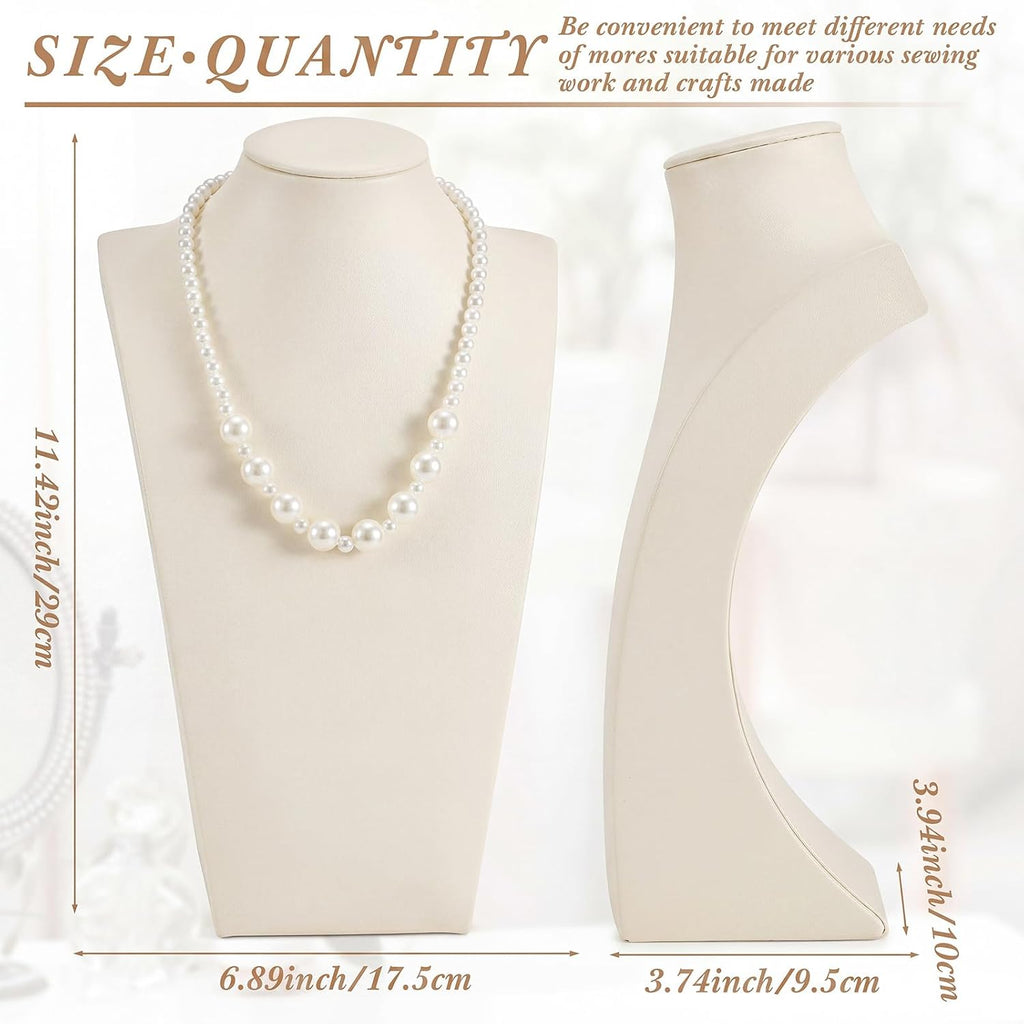 Beige 3 Pcs PU Leather Jewelry Display Bust Necklace Display Stand Necklace Mannequin Holder for Jewelry Displays for Vendors (11.42 x 6.89 Inches)