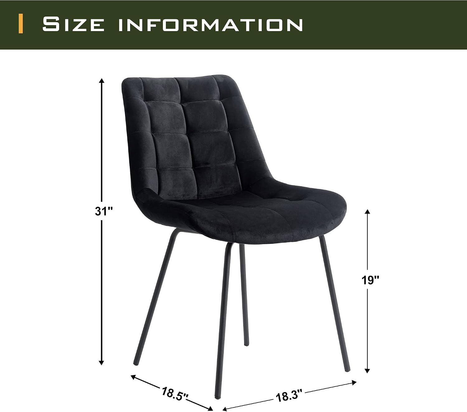 NicBex Velvet Dining Chairs, Upholstered Reception Chairs, Tufted Accent Chair with Metal Legs for Home Kitchen, Living Room, Set of 2, Black