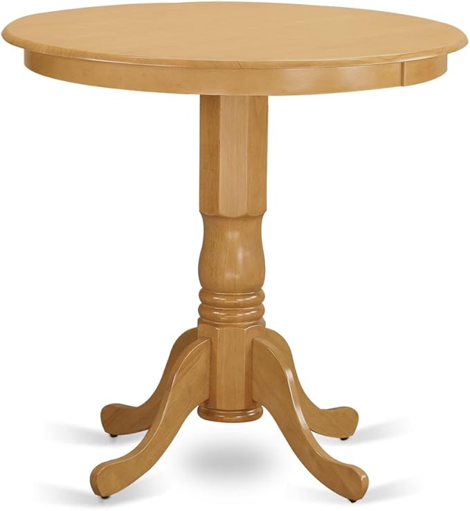 East West Furniture JACF3-OAK-W 3 Piece Counter Height Dining Set for Small Spaces Contains a Round Wooden Table with Pedestal and 2 Kitchen Chairs, 36x36 Inch, Oak