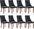 Dining Chairs Set of 8,Comfy Fabric Upholstered Chairs for Kitchen Living Room,Channel Tufted Dining Room Chairs with Curved Solid Wood Legs(Black,8 Pcs)