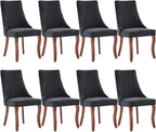 Dining Chairs Set of 8,Comfy Fabric Upholstered Chairs for Kitchen Living Room,Channel Tufted Dining Room Chairs with Curved Solid Wood Legs(Black,8 Pcs)