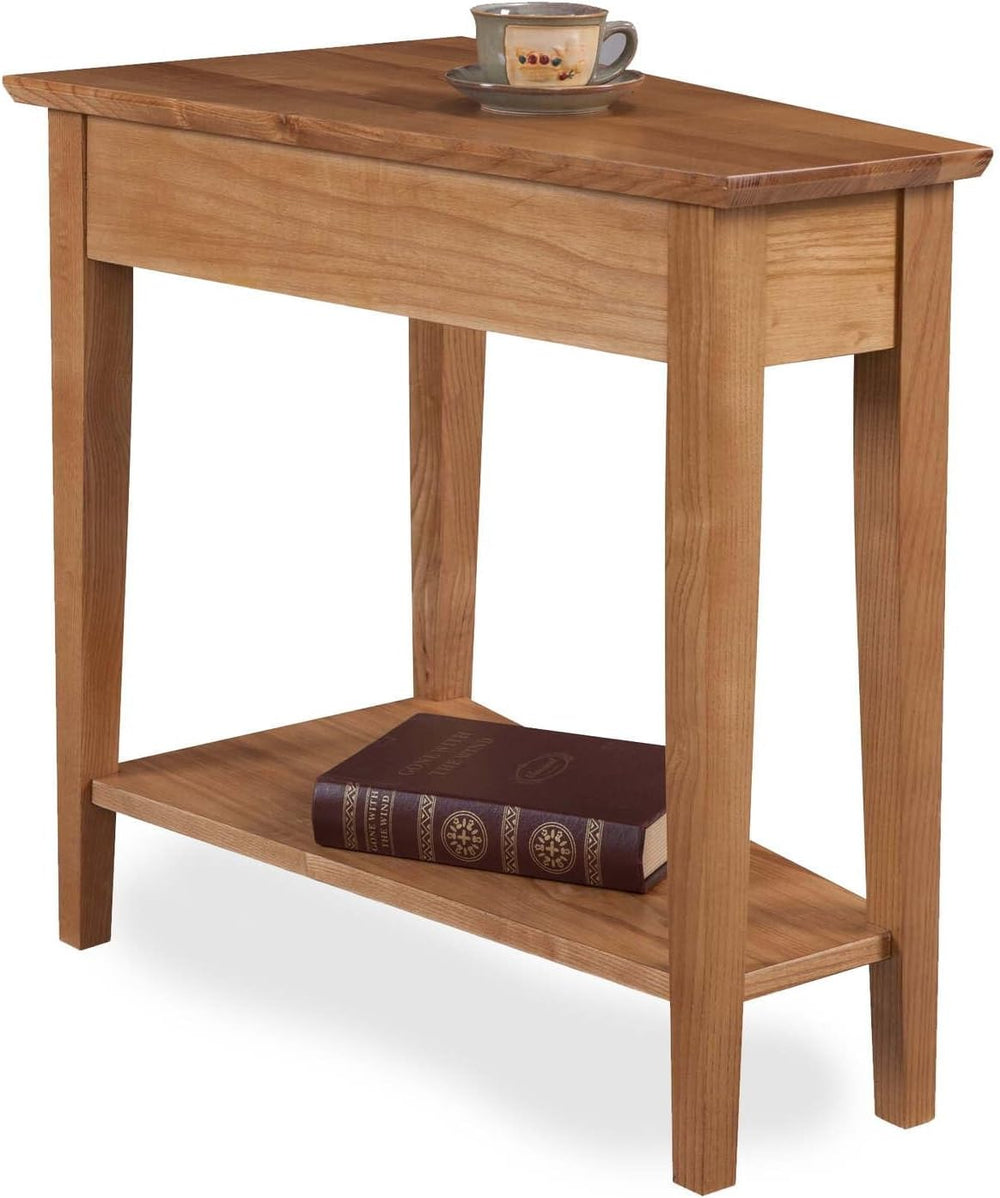 HomeStock Recliner Side Table Wedge with Shelf - Solid Wood Accent Table Dese...
