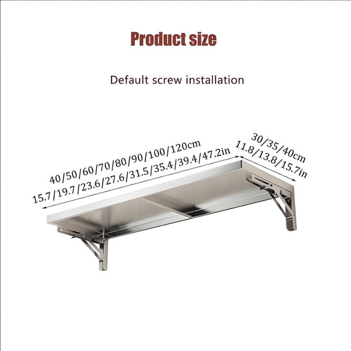 304 stainless steel folding table, wall-mounted folding table, kitchen storage shelf, made of food-grade stainless steel material, suitable for living room, balcony, bathroom, or laundry room.(80*40cm