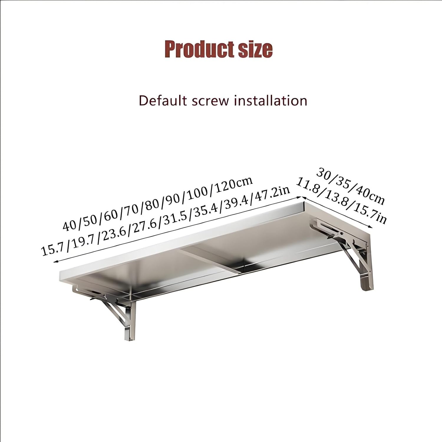 304 stainless steel folding table, wall-mounted folding table, kitchen storage shelf, made of food-grade stainless steel material, suitable for living room, balcony, bathroom, or laundry room.(120*30c
