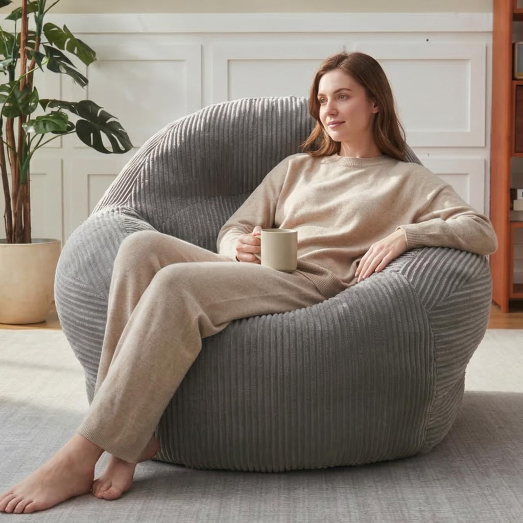 EBENCHICO Bean Bag Chair for Adults, Corduroy Large Bean Bag Chairs for Teens, Comfy Giant BeanBag Sofa Couch with Filler, Reading Chair Floor Sofa for Living Room Bedroom Dorm