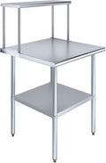 Stainless Steel Work Table with Wide Single Tier Overshelf | Metal Kitchen Prep Table & Shelving Combo (30" x 30" Work Table + 12" Overshelf)