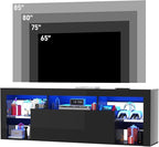 71" Floating High Gloss LED TV Stand for up to 85" TVs, Wall-Mounted Entertainment Center, Modern Media Console w/USB Outlets, Open Adjustable Glass Shelf&Hidden Storage Cabinet, Black