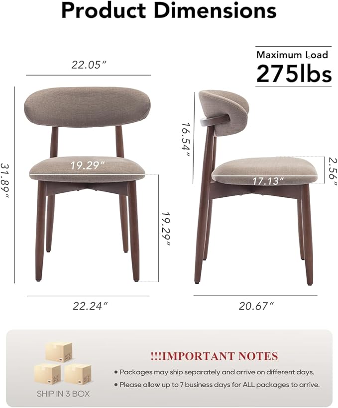 Dining Room Chairs Set of 6, Upholstered Farmhouse Dining Chairs, Modern Fabric Kitchen Chairs with Solid Wood Leg,Camel