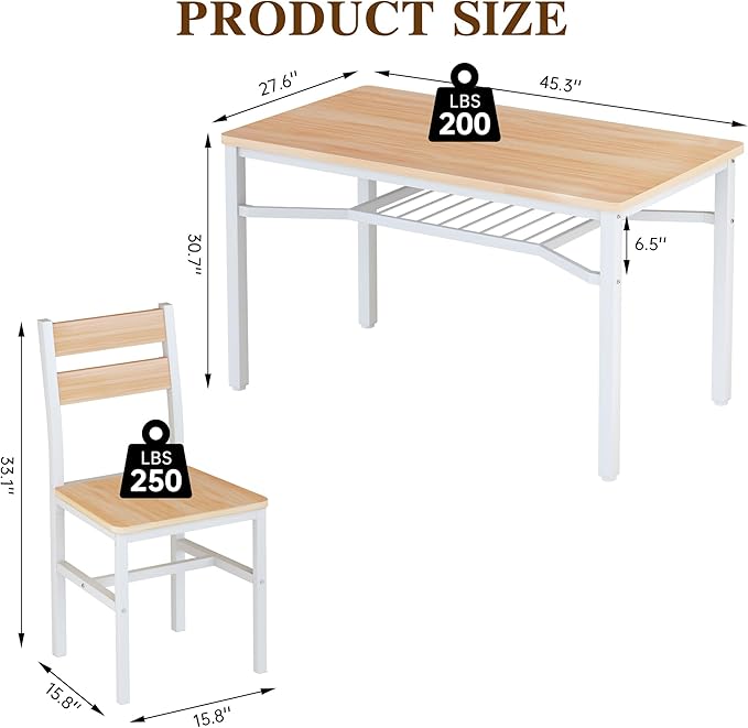Hooseng Dining Table Set for 4, Wood Kitchen Table Chairs Set with Storage, Farmhouse 5 Piece Dining Room Table Set, Space-Saving Dinette Set for Breakfast Nook, Apartment