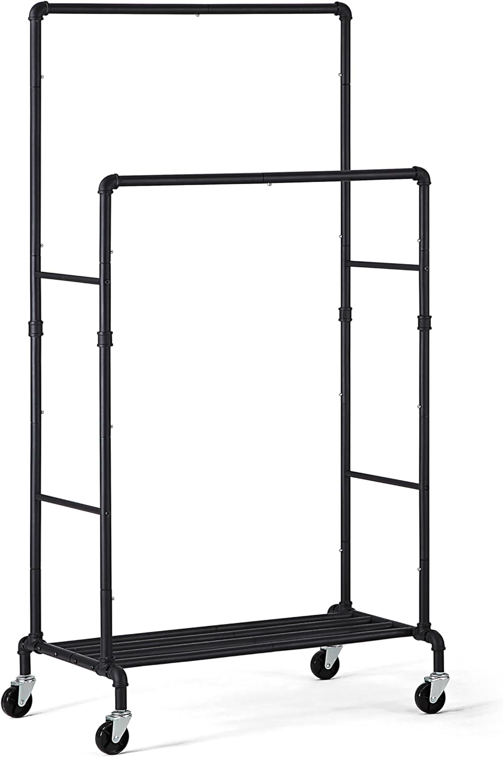 SunnyPoint Industrial Loft Style Rolling Garment Rack - Rolling Clothes Organizer (Double Rack)