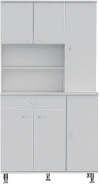 Kitchen Pantry Cabinet: Two Open Shelves & One Drawer Storage - Modern White Wood Cabinet for Small Space Kitchen Organization & Apartment Storage Solutions