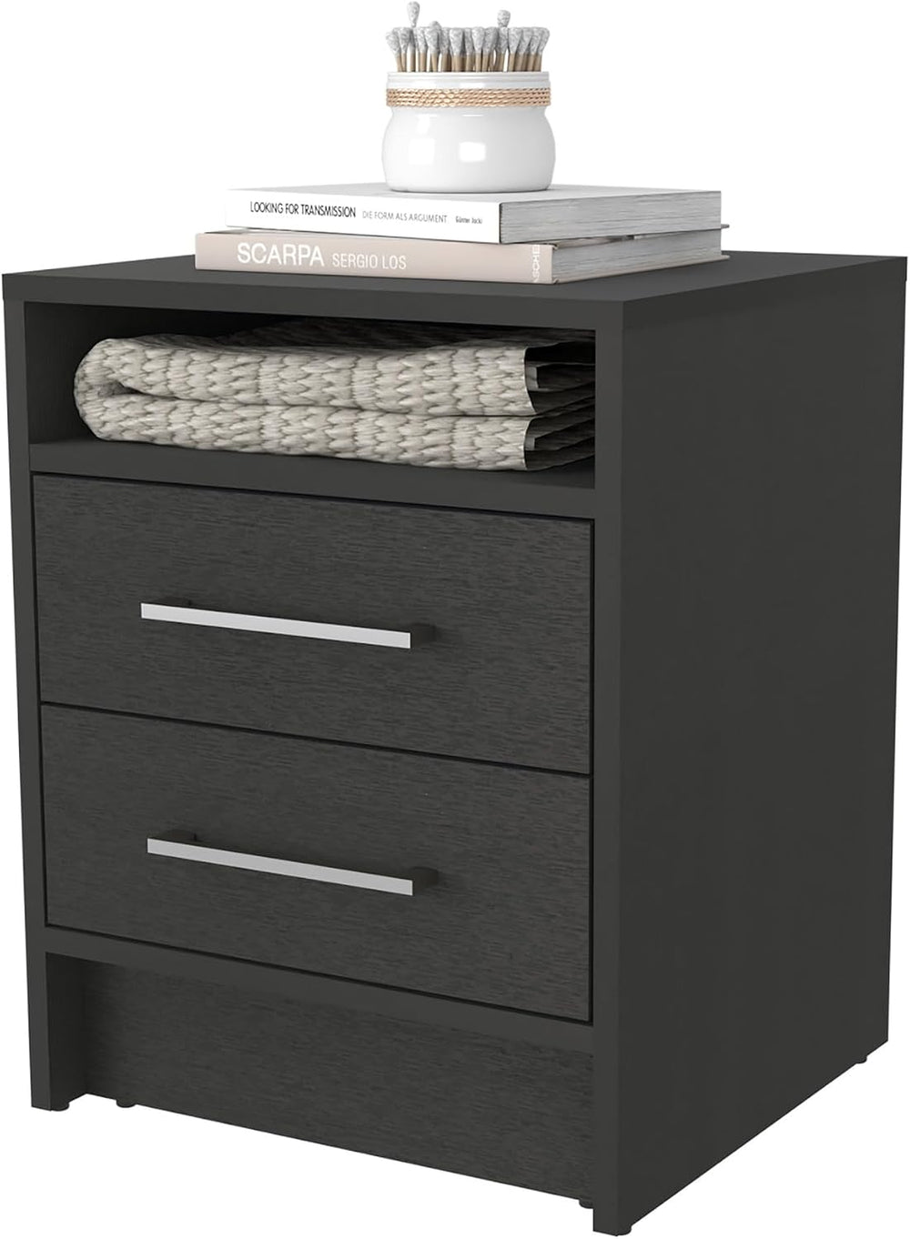 Philadelphia Nightstand, Two Drawers, Concealed Shelf,for Small Spaces