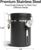 Veken Coffee Canister with Window,Airtight Stainless Steel Pantry Container,Home Kitchen Food Storage Organizers for Ground,Beans,Espresso,Rice,Tea,Sugar,Cereal, Flour,Bar Accessories,Gifts,22OZ,Black