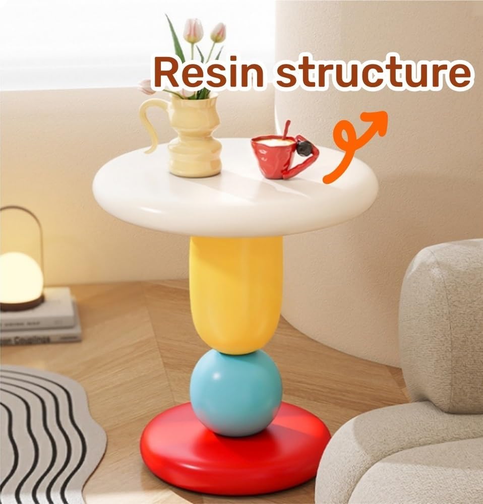 Round Bedside Table, Resin Side Table, Modern Accent Table, Simple Decorative...