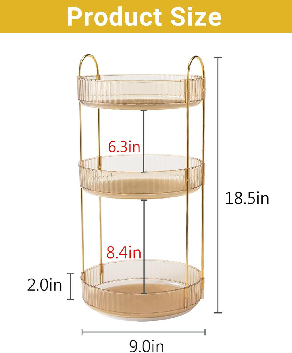 360 Rotating Makeup Organizer for Vanity,3 Tier Large Capacity Vanity Storage,Skincare Perfume Spinning Organizer,Bathroom Cosmetics Storage Makeup Stand Organizer (Gold-3 Tier)