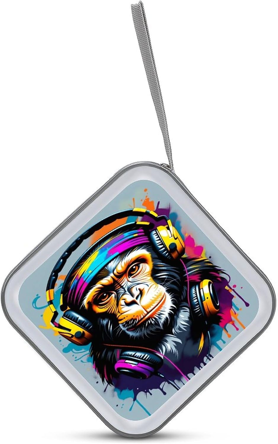 Watercolor Monkey CD DVD Case Holder, 40 Disc Storage Wallet with Exclusive Printed Design, Zipper Closure And Handle for Music Movies Games Travel Car