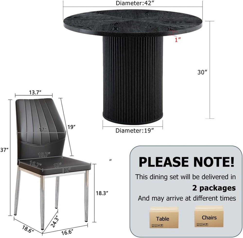 Round Dining Table Set for 6, Black Kitchen Table Set for 6 with 42''...
