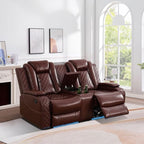 Electric Power Recliner Loveseat Set Living Room Furniture, Comfy Home Theater Breathing Leather Seating with USB 2.0 Charging Ports, LED Light Strips, Mid Console and Cupholders (Red)