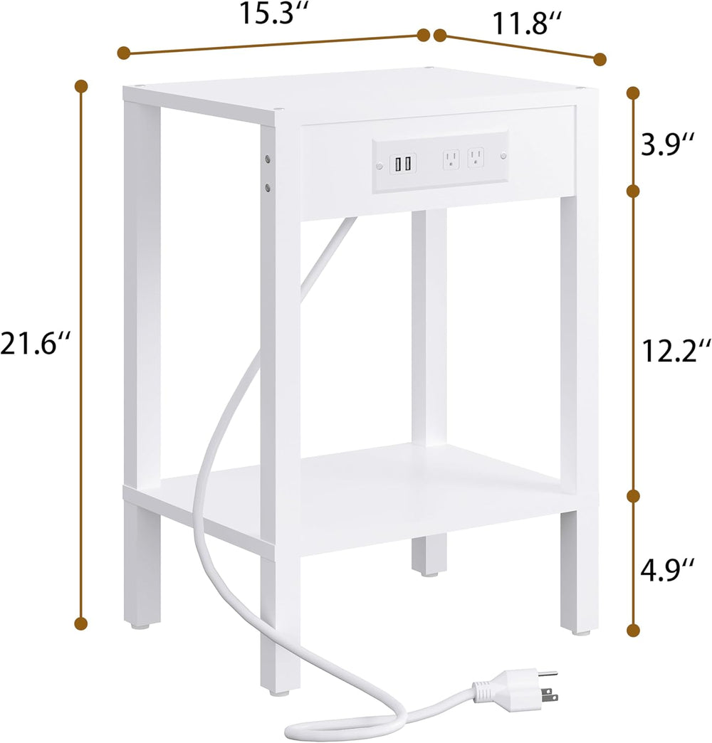 MMEOLUOOK End Table with Charging Station, Sofa Side Table Set of 2, 2-Tier S...