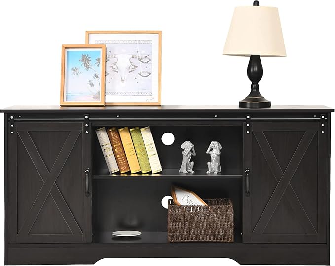 4 EVER WINNER Farmhouse TV Stand for 65 Inch TV, Espresso Entertainment Cente...