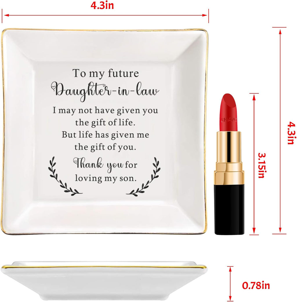To My Future Daughter in Law Gifts, Daughter in Law Ceramic Ring Dish, Daughter in law Wedding Present from Mother In Law, Bonus Daughters Jewelry Holder for Birthday, Wedding, & Special Occasion