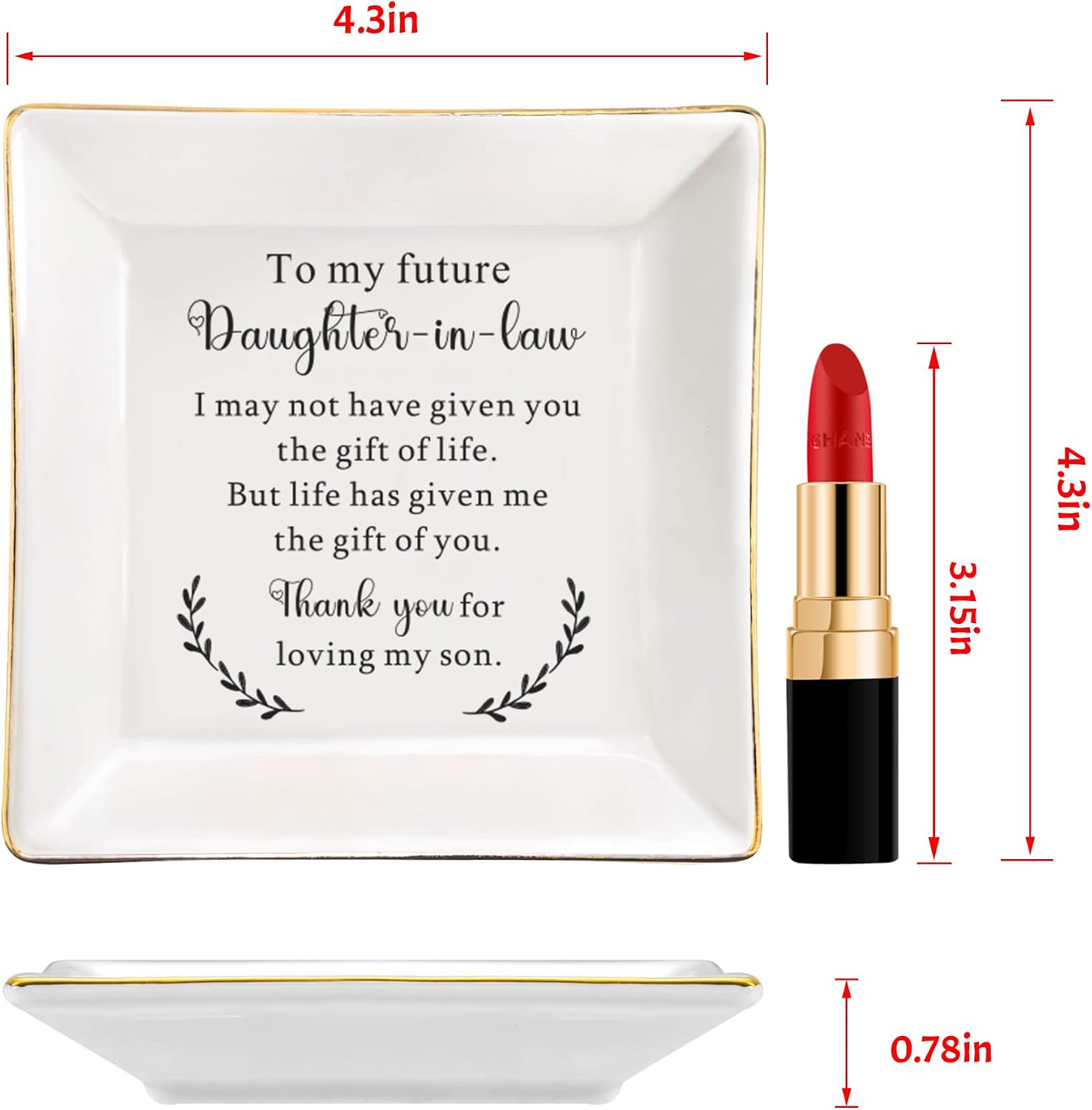 To My Future Daughter in Law Gifts, Daughter in Law Ceramic Ring Dish, Daughter in law Wedding Present from Mother In Law, Bonus Daughters Jewelry Holder for Birthday, Wedding, & Special Occasion