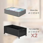 Under Bed Storage with Wheels, Wooden Under Bed Drawers On Wheels, Rolling Under Bed Shoe Storage, Space Saving, Black,Quadruple Size,90L