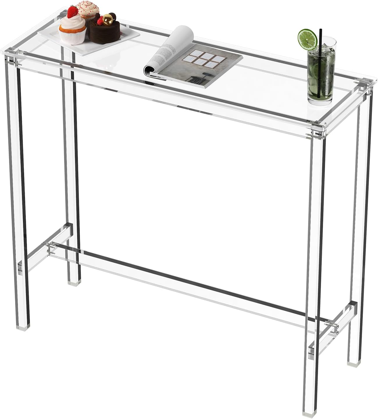 Sumerflos Acrylic Counter Height Table - 39" Clear Bar Table Rectangular High Top Pub Table Kitchen & Dining & Living Room, Indoor & Outdoor Sturdy and Durable, Easy to Assmble