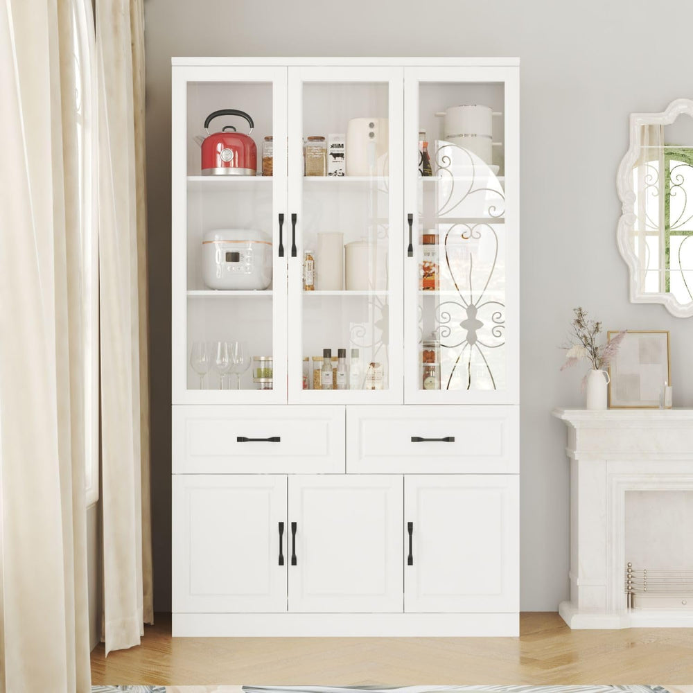MOUMON Pantry Cabinet Kitchen Storage Cabinet with 3 Glass Doors, Kitchen Pan...
